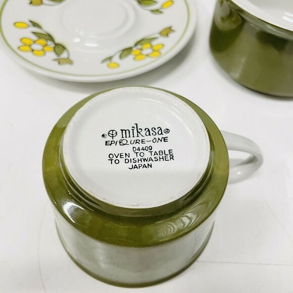 VTG Mikasa Epiqure One Olive Sugar Creamer Saucer Mug Cup Set Tea Coffee Japan - Picture 4 of 4
